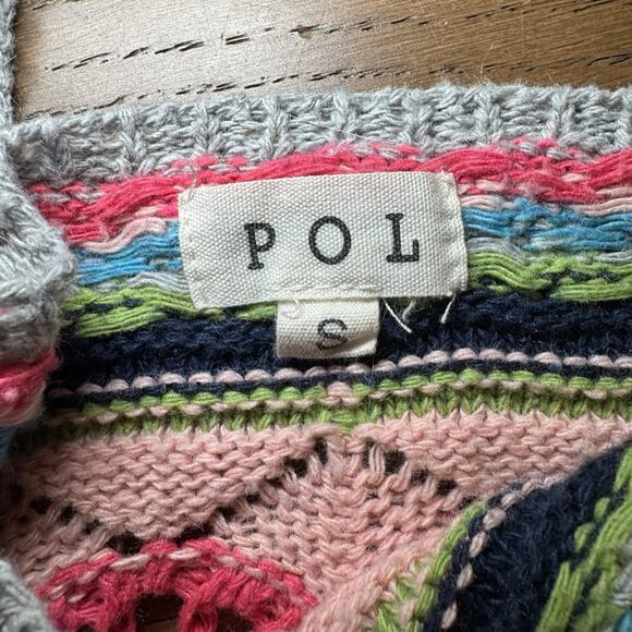 POL Crochet Bohemian Short Sleeve Crop Top Colorful Granny Knit Boho Size Small - Picture 4 of 6